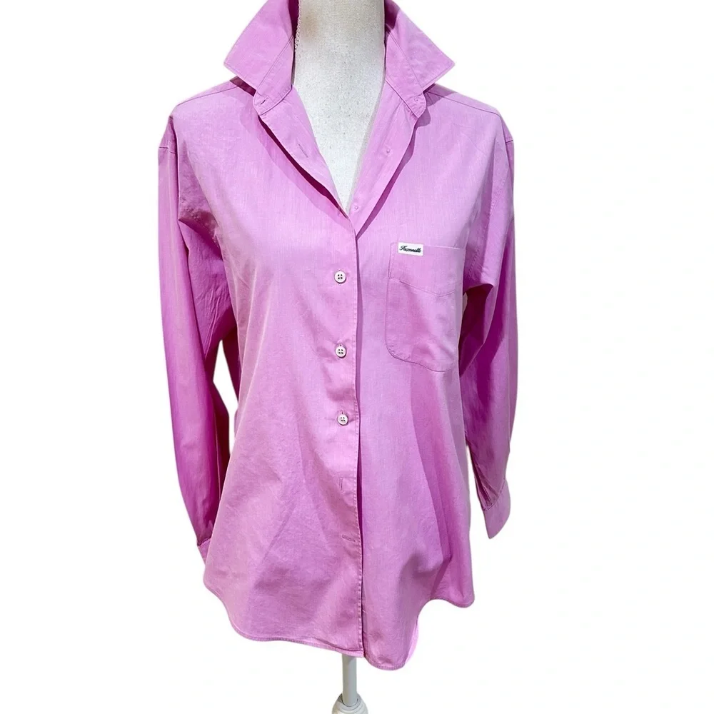 Faconnable pink Button-Down Shirt cotton chest pocket designed in France medium - Picture 2 of 8